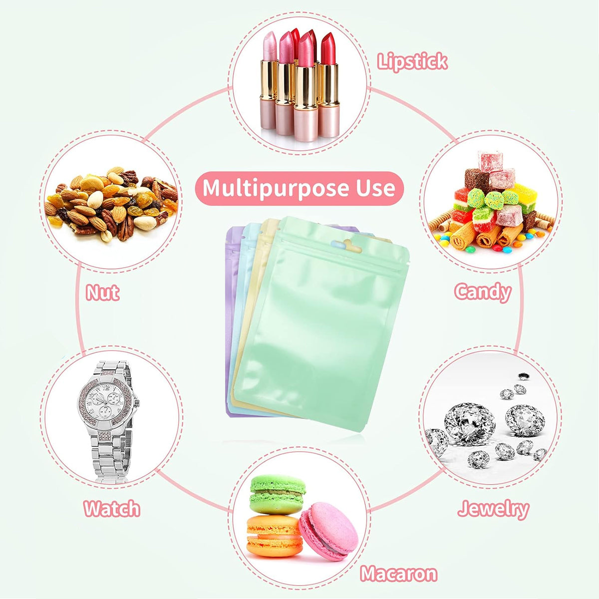 100pcs Macaron Colour Zip Lock Bags Transparent Storage Pouches