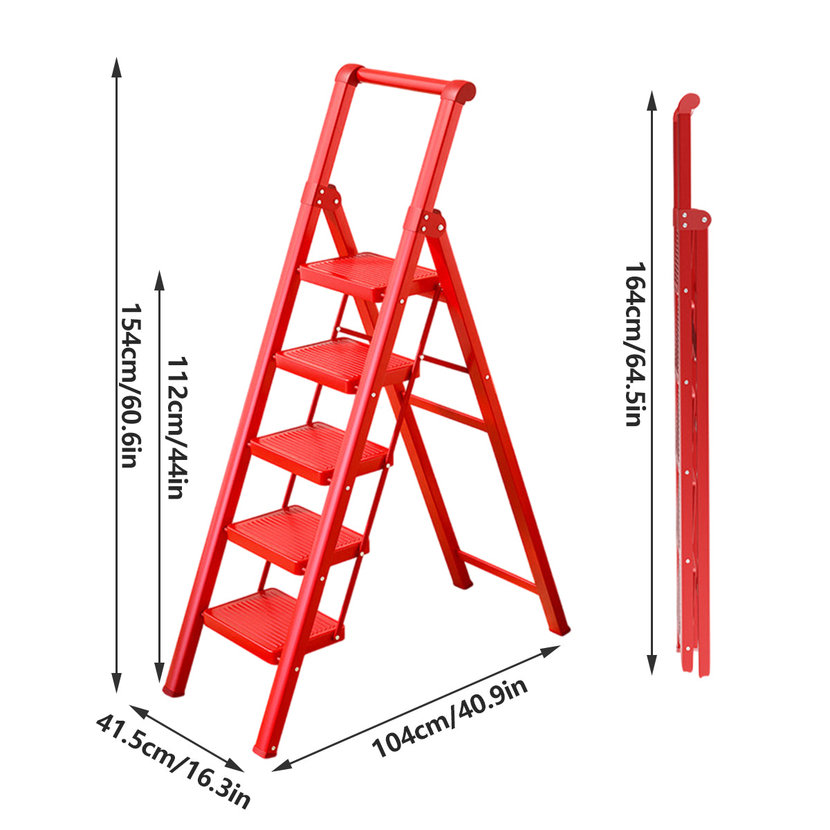 5 Step Folding Carbon Steel Ladder for Home Kitchen Garage