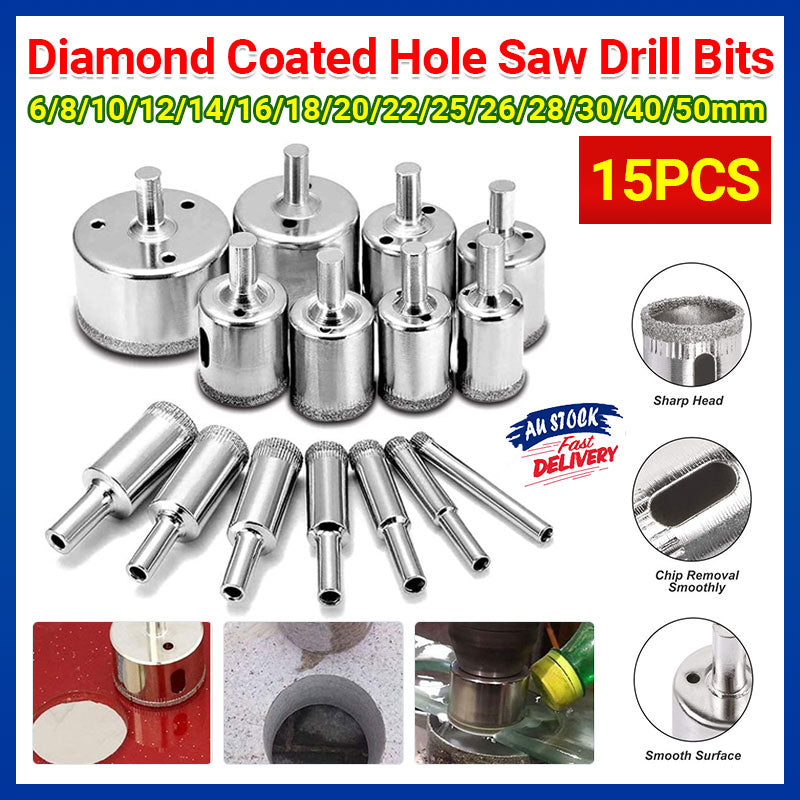 15PCS Diamond Drill Bit Set for Glass Tile Marble Ceramic