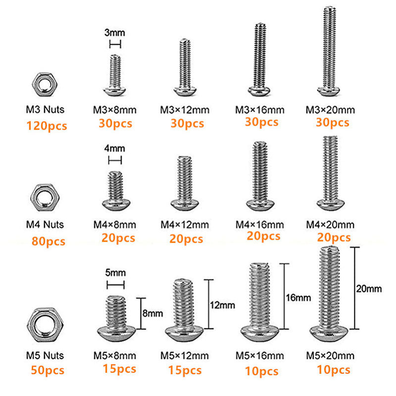 500PCS M3 M4 M5 Stainless Steel Hex Socket Head Bolts Screws Nuts Kit