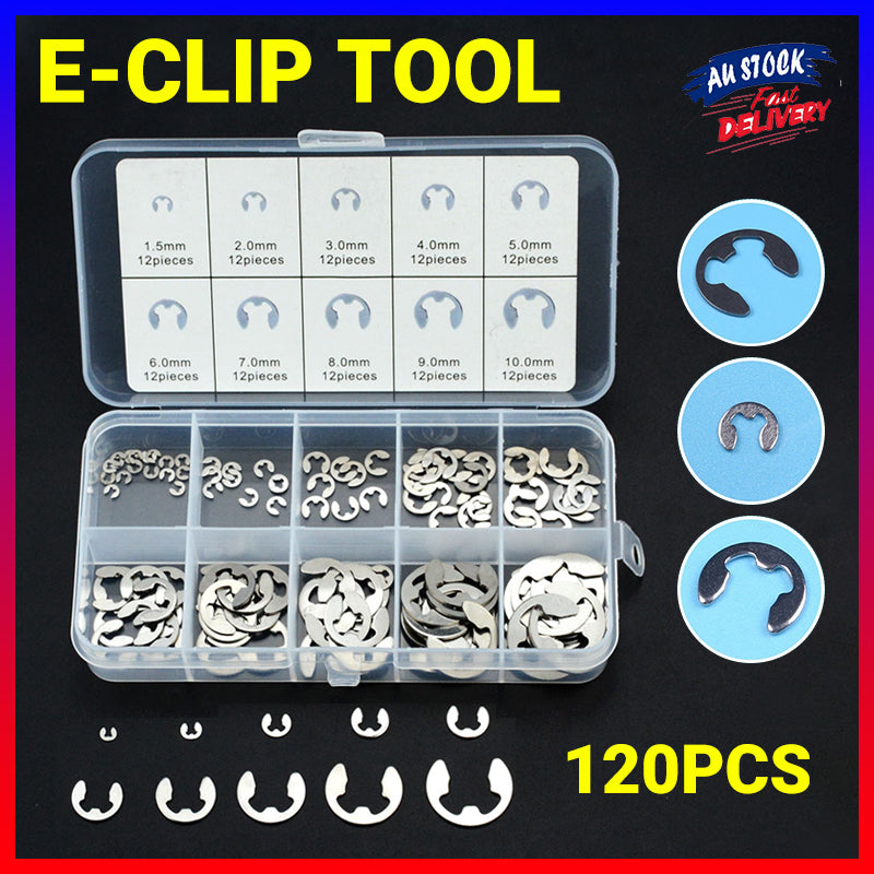 120PCS Stainless Steel E-Clip Retaining Circlip Assortment