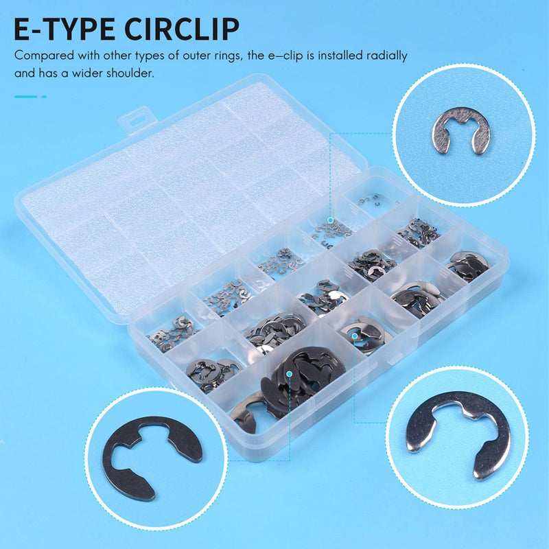 120PCS Stainless Steel E-Clip Retaining Circlip Assortment