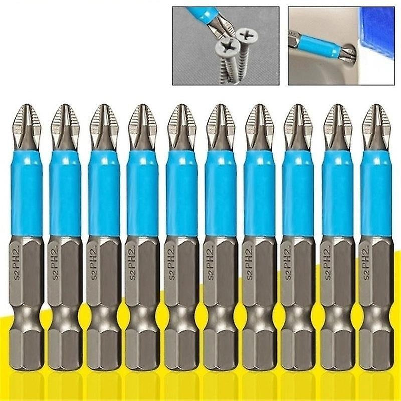 10PCS Anti-Slip PH2 Magnetic Hex Shank Screwdriver Bits 50mm
