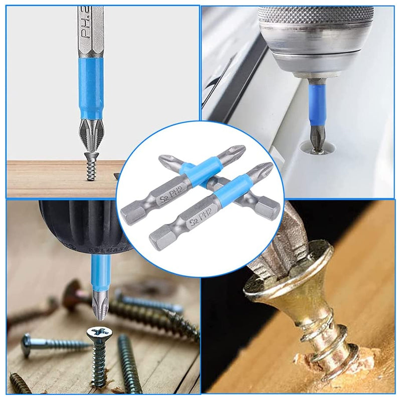 10PCS Anti-Slip PH2 Magnetic Hex Shank Screwdriver Bits 50mm