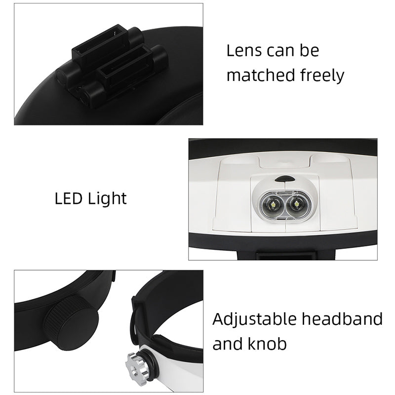 LED Headband Magnifier with Headlight Jeweler Loupe