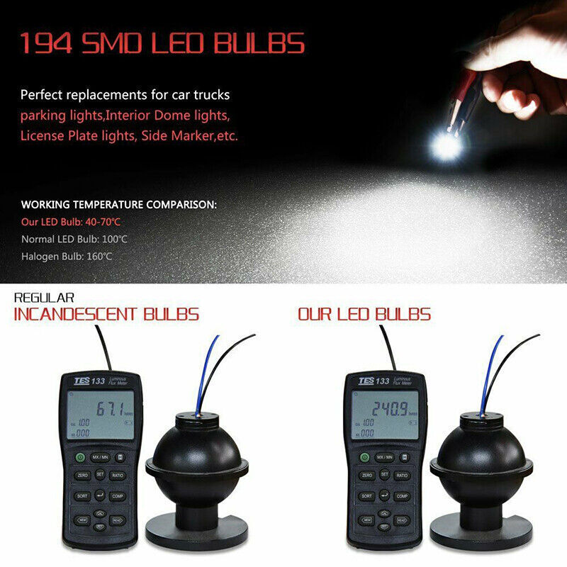 10PCS CANBUS T10 LED W5W 194 168 Interior Dashboard Map Door Light Bulbs