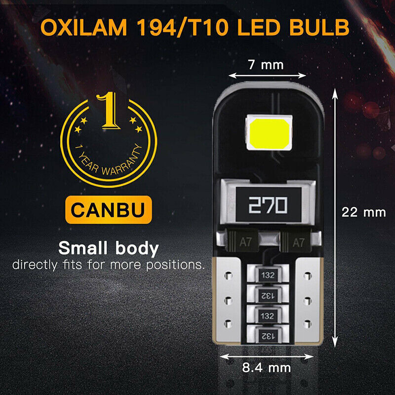 10PCS CANBUS T10 LED W5W 194 168 Interior Dashboard Map Door Light Bulbs