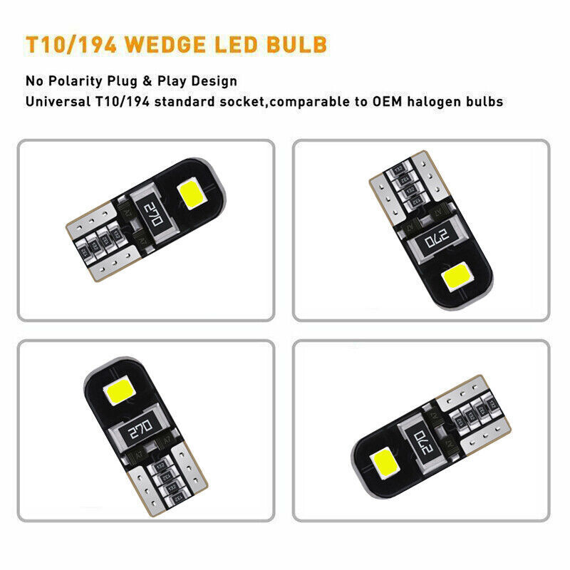 10PCS CANBUS T10 LED W5W 194 168 Interior Dashboard Map Door Light Bulbs