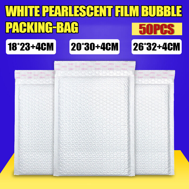 50pcs White Pearlescent Bubble Bags Shockproof Packing Envelope