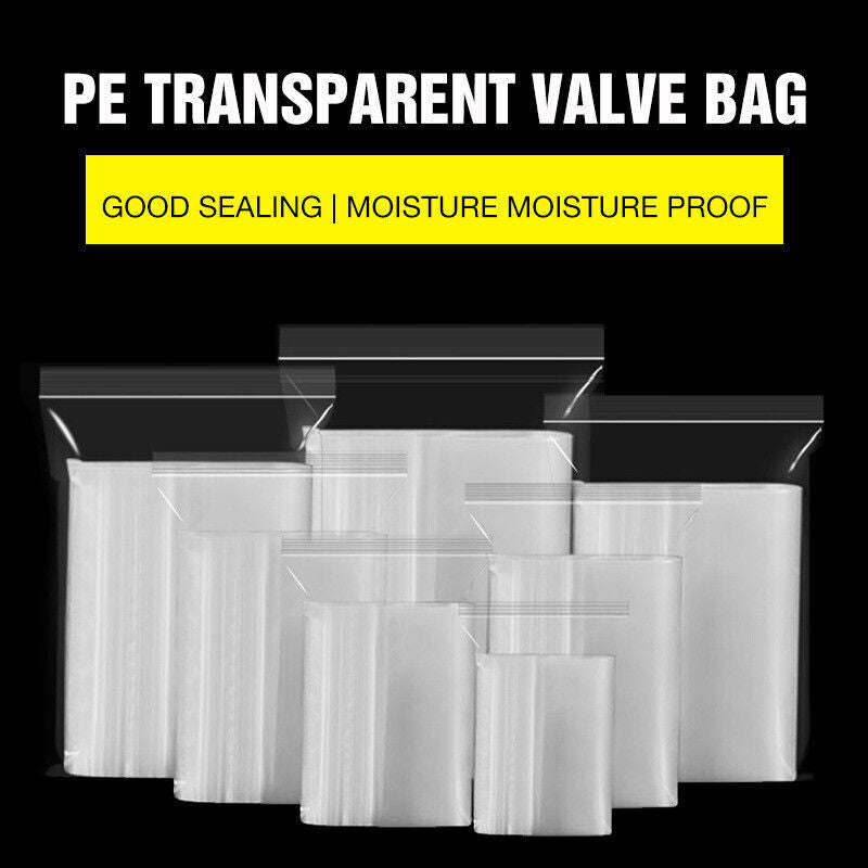 100PCS Clear Resealable Zip Bags PE Plastic 100μm Bulk Packaging