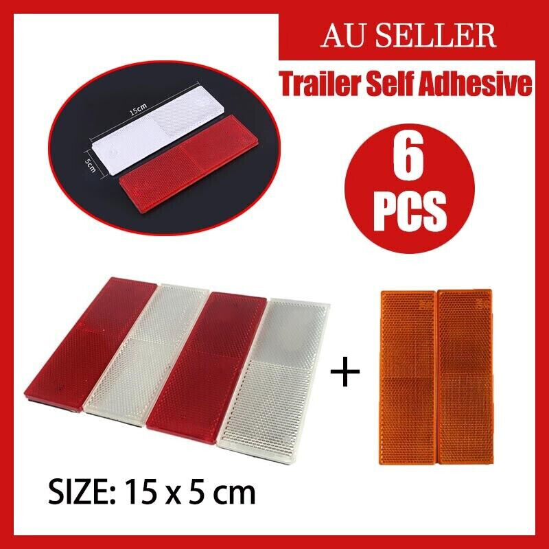6X Red Amber White Trailer Reflectors Self-Adhesive Caravan Set