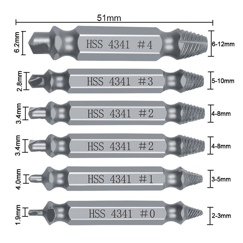 Damaged Screw Extractor Set 6PCS Easy Out Broken Drill Bit Remover Kit