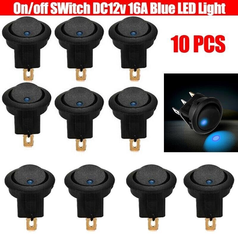 10PCS Blue LED Rocker Switch 12V Car Boat Truck Round ON OFF Toggle