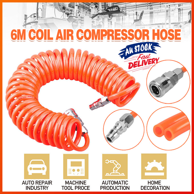 6m Coil Air Compressor Hose PU with Nitto Fittings