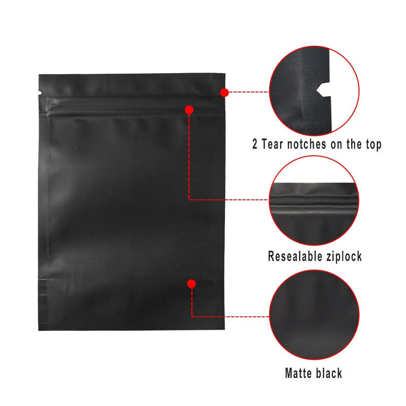 100PCS Black Aluminium Foil Resealable Food Storage Pouches