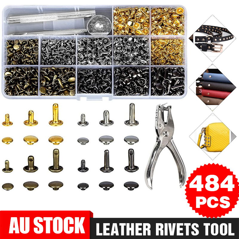 Leather Rivets Tool Kit 484PCS Double Cap Studs Set DIY