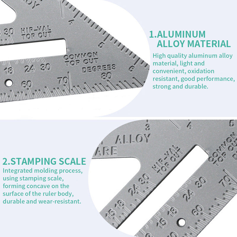 1-2PCS Aluminum Alloy Speed Square Triangle Ruler
