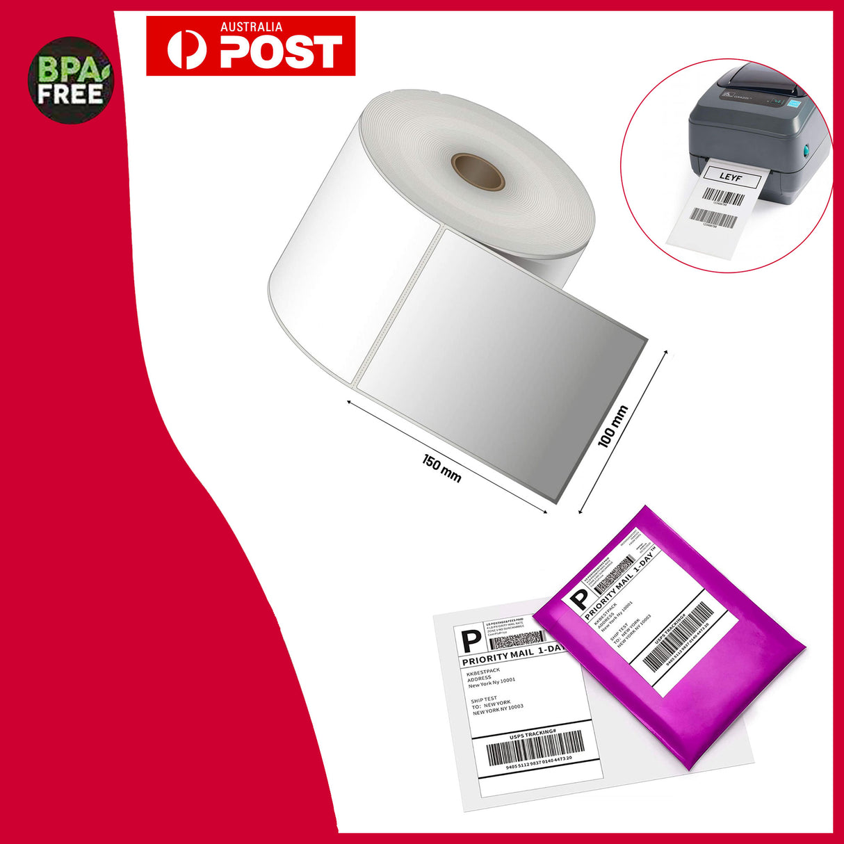 3 Rolls 4x6 Direct Thermal Shipping Labels 100x150mm Warehouse Use