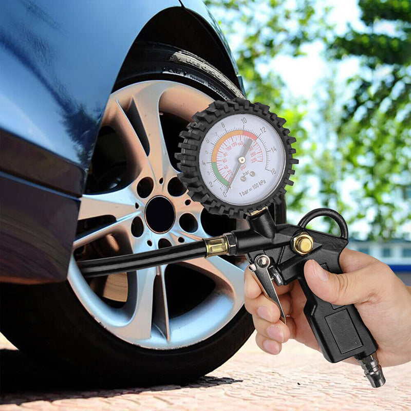 Tyre Pressure Gauge Air Tire Inflator Car Motorcycle Pump Hose Compressor Tool