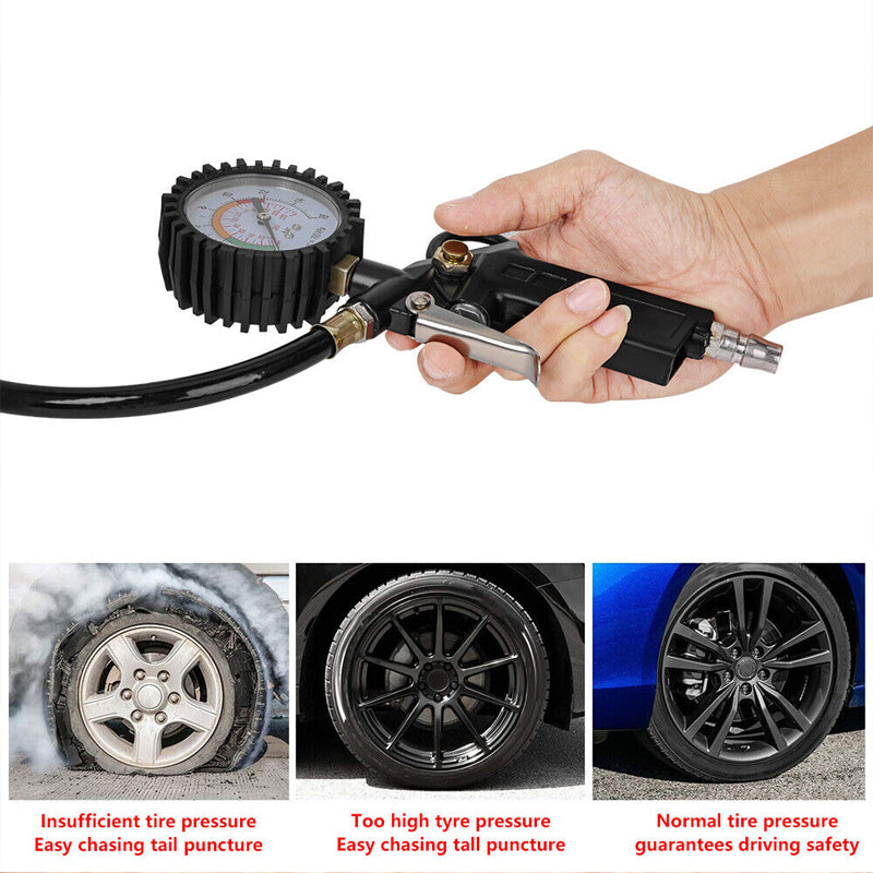 Tyre Pressure Gauge Air Tire Inflator Car Motorcycle Pump Hose Compressor Tool