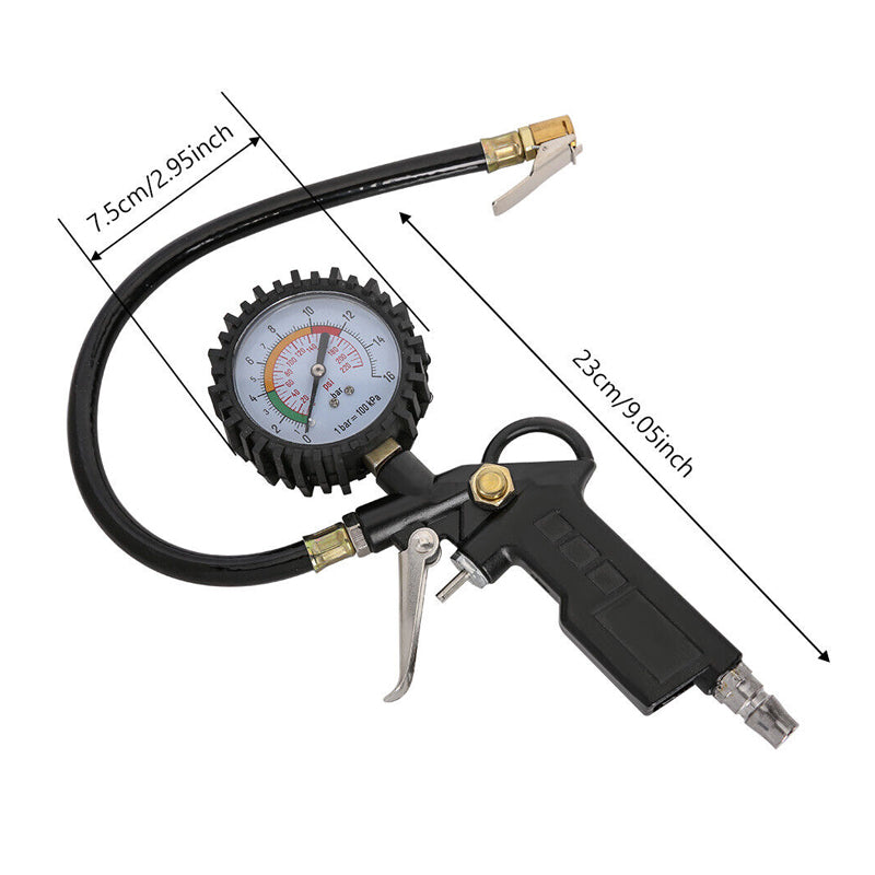 Tyre Pressure Gauge Air Tire Inflator Car Motorcycle Pump Hose Compressor Tool