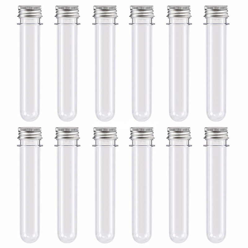 50pcs Plastic Lab Test Tubes 45ml Metal Screw Cap Round Bottom