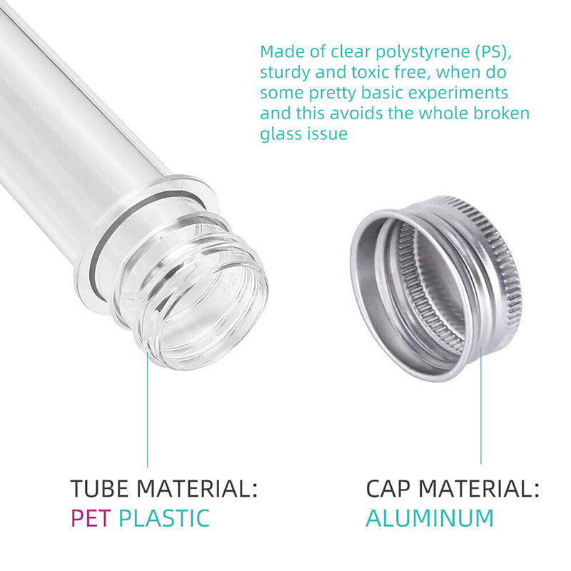 50pcs Plastic Lab Test Tubes 45ml Metal Screw Cap Round Bottom