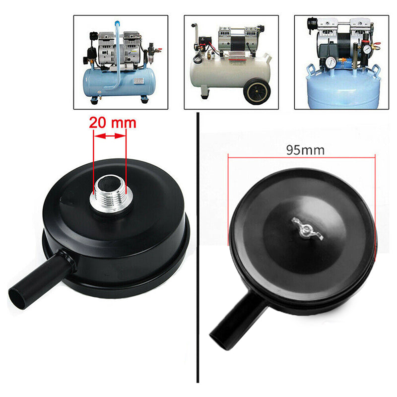 2 PCS Compressor Male Threaded 20mm Air Intake Silencer Filter Black