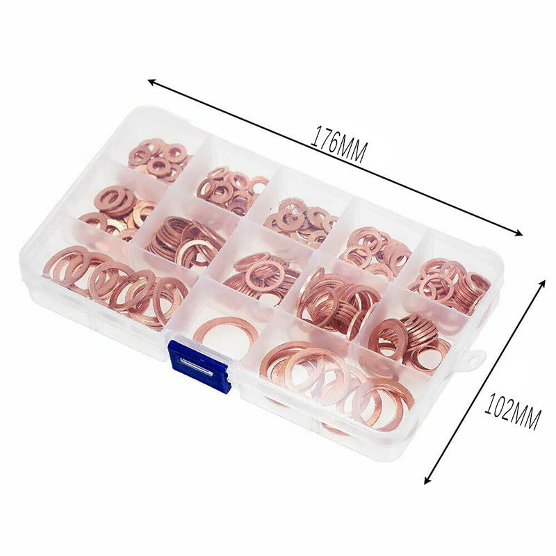280PCS Copper Washer Seal Set Assorted Kit with Storage Box