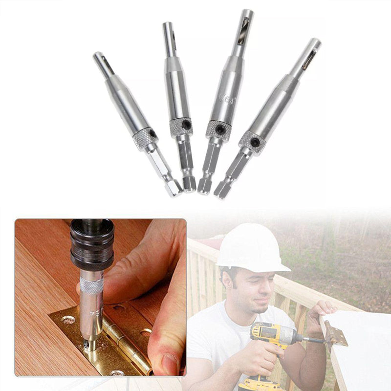 4PCS Self-Centering Drill Bits Hex Shank Hinge Hole Screw Guide