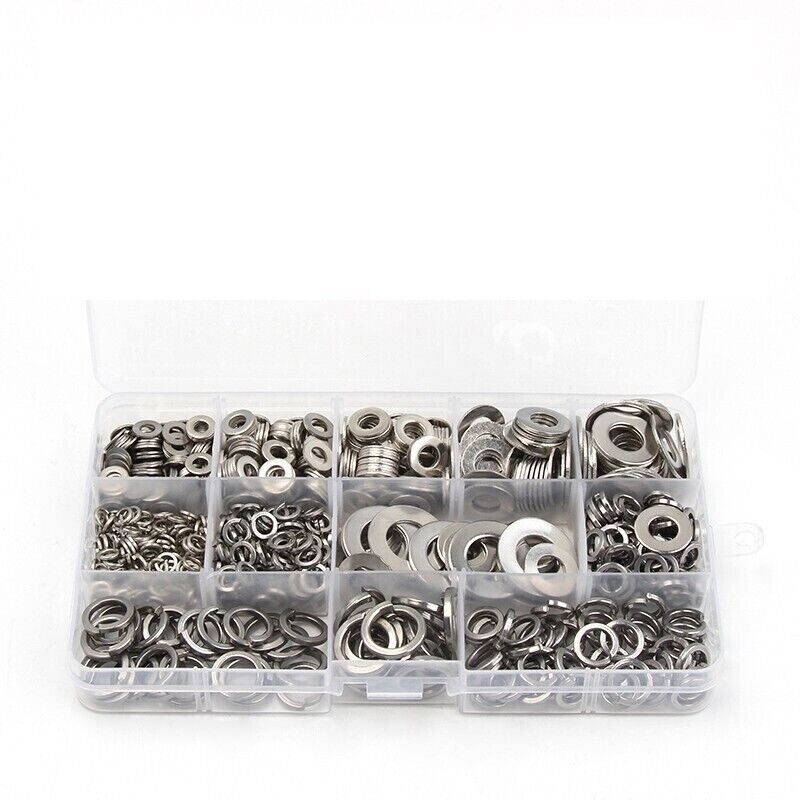800PCS M4–M12 Stainless Steel Flat Spring Washer Kit