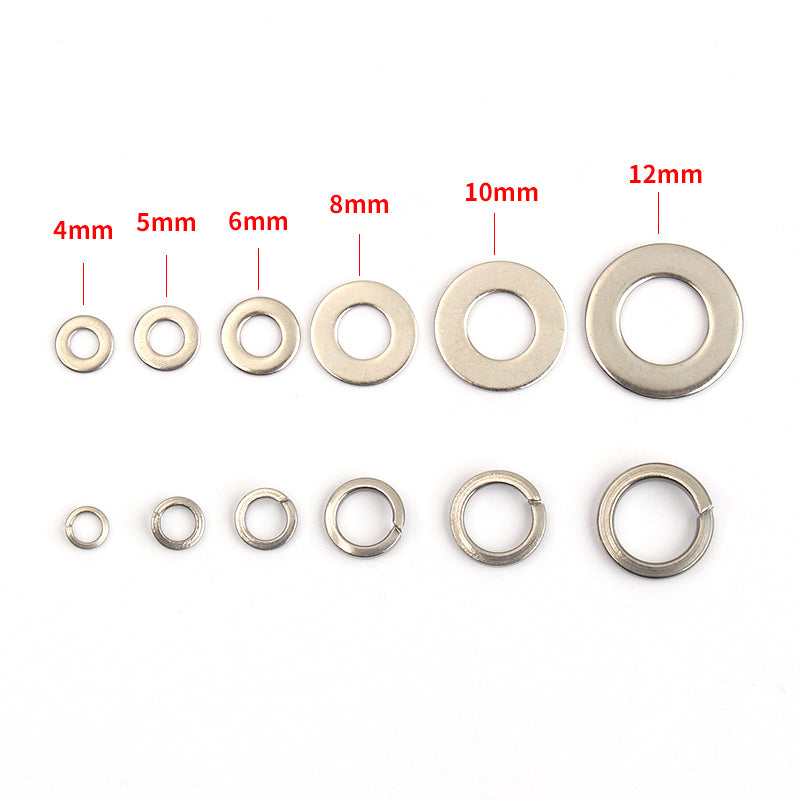 800PCS M4–M12 Stainless Steel Flat Spring Washer Kit