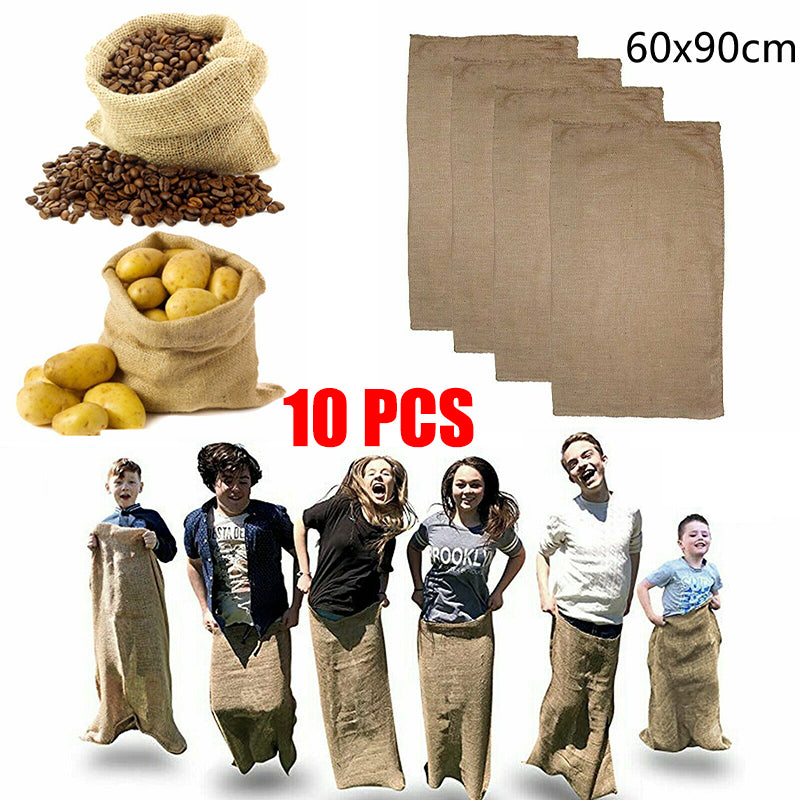 10pcs Large Hessian Sand Bags 90cm Burlap Potato Sack Race Bags