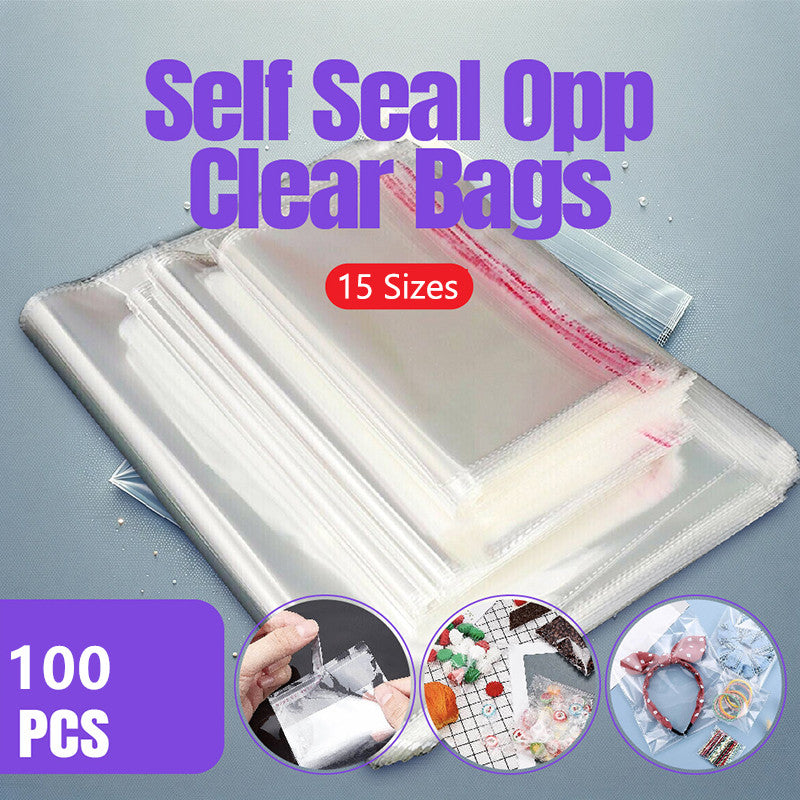 100pcs Self Seal Cellophane Bags Clear Bulk Adhesive Plastic OPP