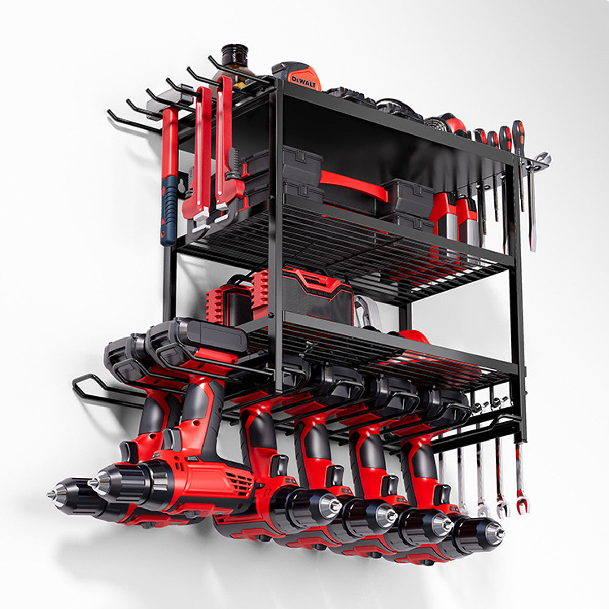 4-Layer Wall-Mounted Power Tool Storage Rack for Drill Screwdriver Organisation