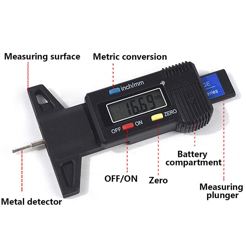 Car Digital Depth Gauge Tyre Tread Brake Pad Caliper LCD