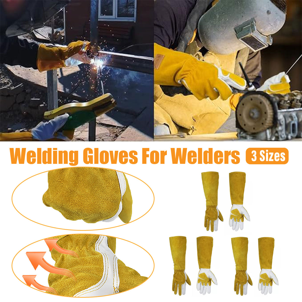 Long Leather Safety Work Gloves with Extended Cuff for Warehouse Maintenance
