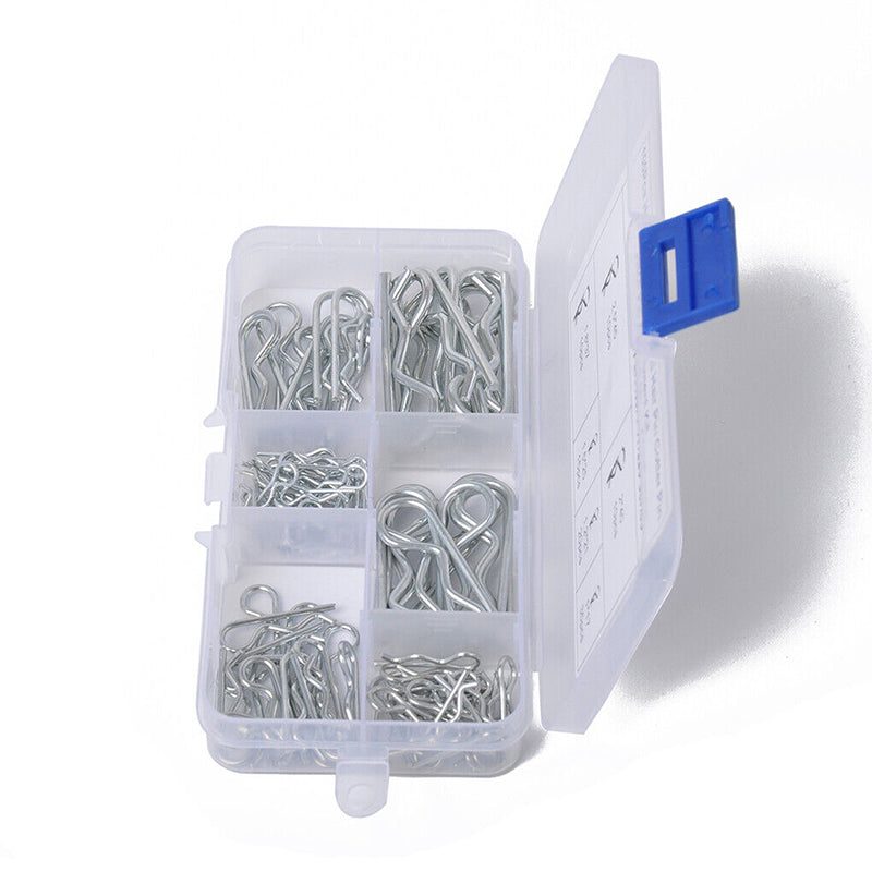 100PCS Heavy Duty R Clips Pins Zinc Plated Tractor Hitch Assortment