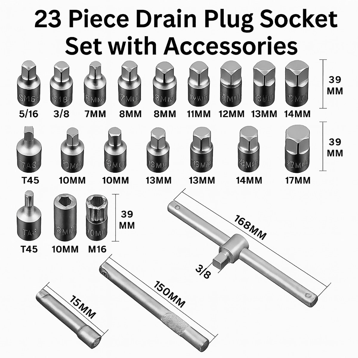 23PCS Oil Pan Wrench Socket T-Bar Set for Engine Repair
