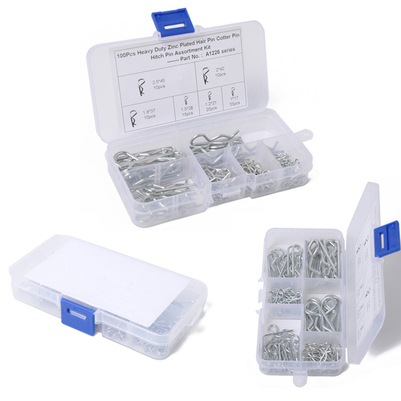 100PCS Heavy Duty R Clips Pins Zinc Plated Tractor Hitch Assortment