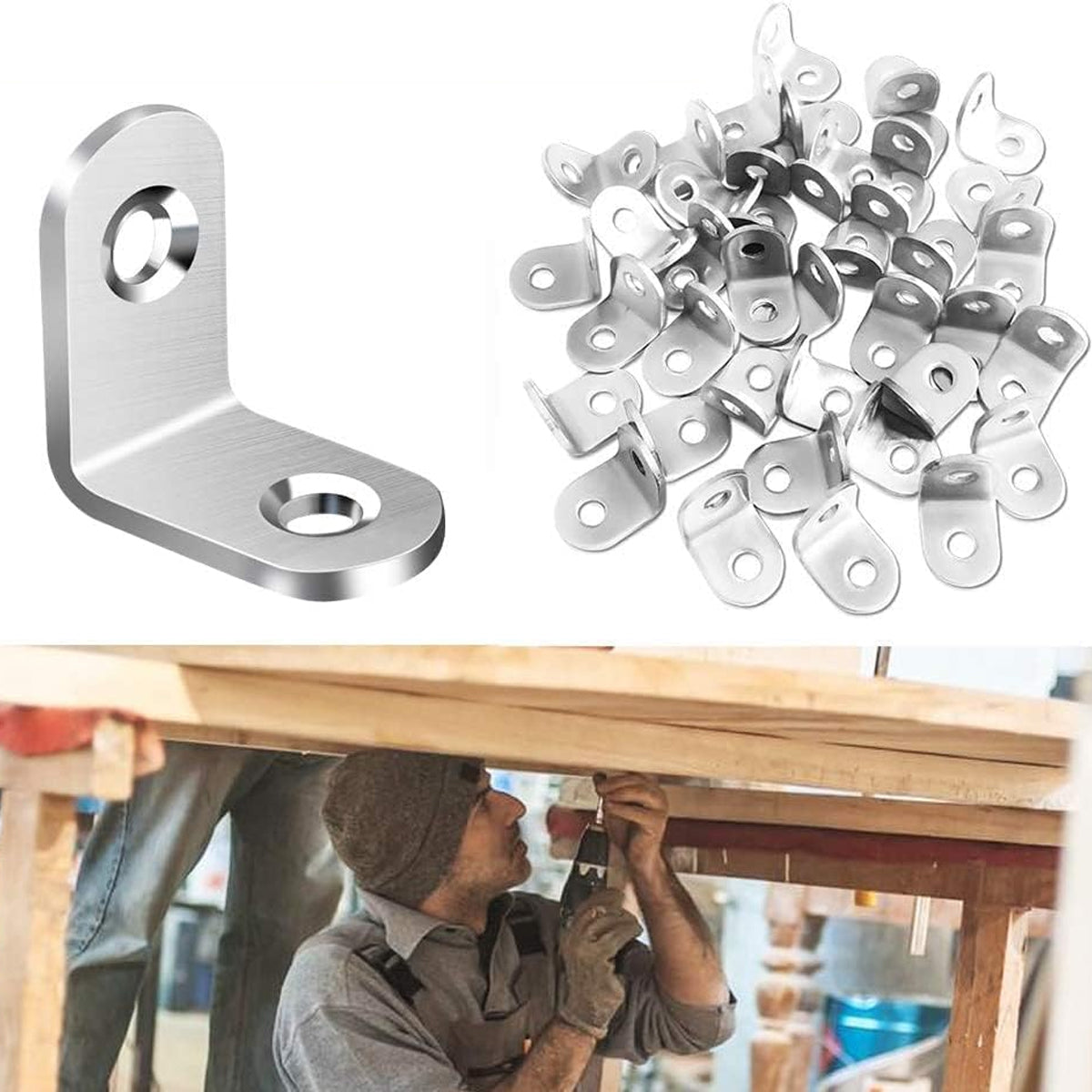 10PCS 90 Degree L-Shaped Angle Brackets Stainless Steel Furniture Support