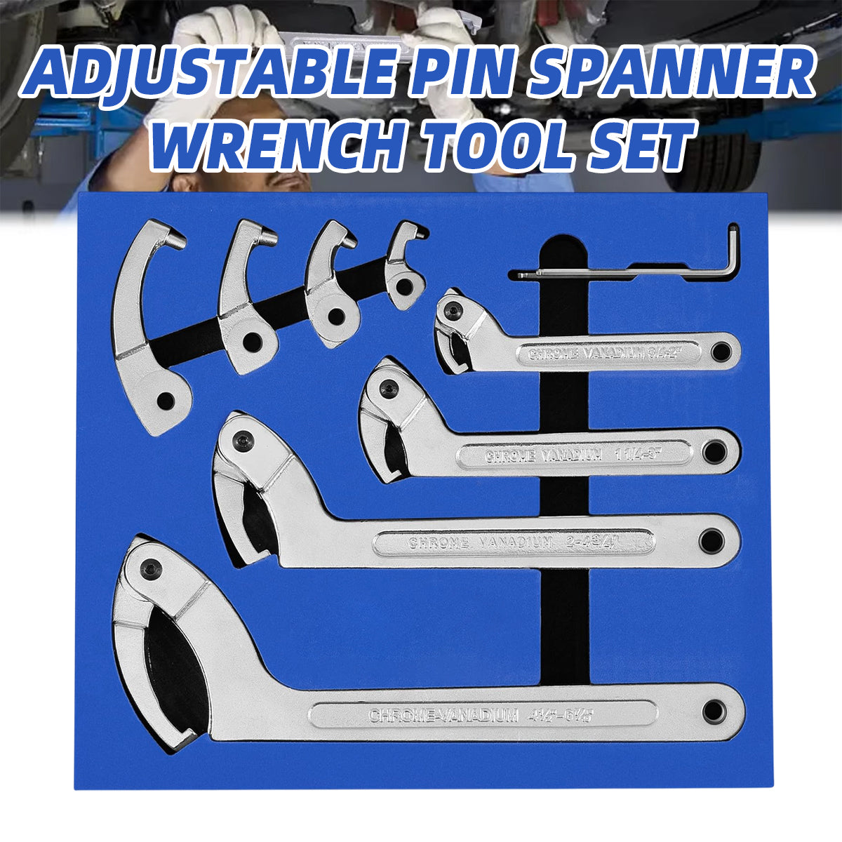 Adjustable 9-Piece C-Shaped Pin Spanner Wrench Set for Bearing Nuts