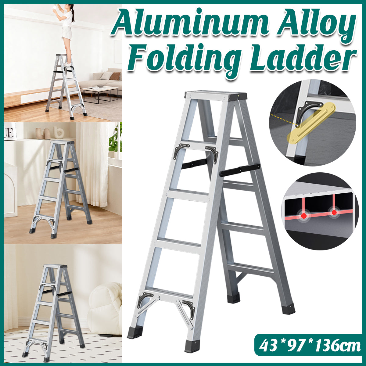 4 Step Folding Aluminum Ladder for Home Kitchen Garage