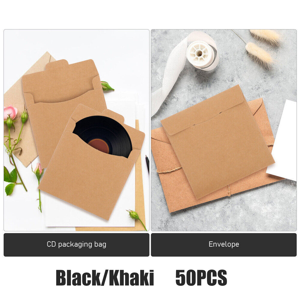 50PCS Kraft Paper CD Envelopes Brown Card Document Holders