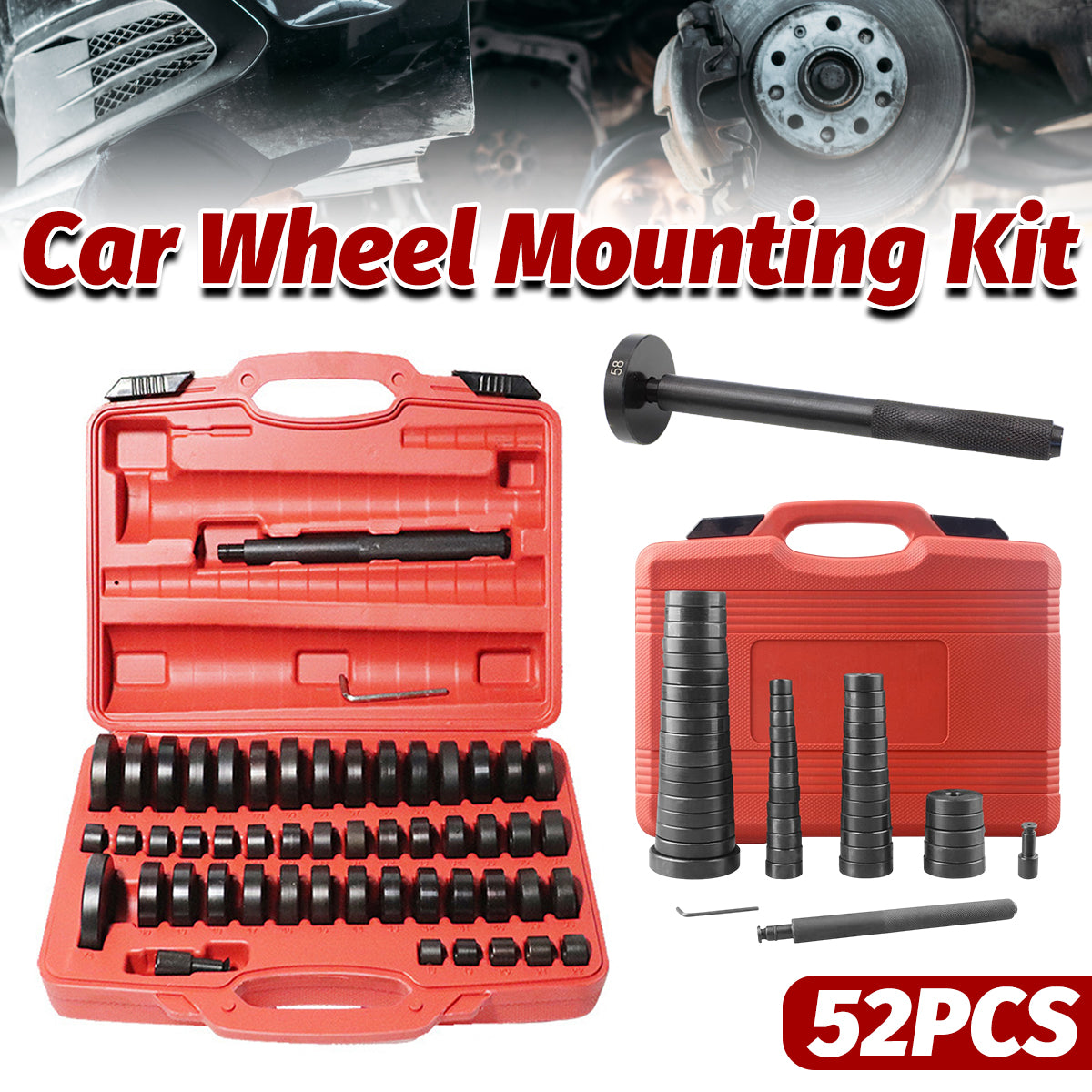 52-Piece Wheel Bearing Installation Tool Set for Automotive Hub Service