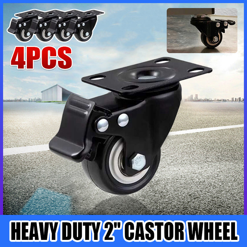 Heavy Duty 2" Swivel Castor Wheels with Brakes 4PCS for Warehouse Carts