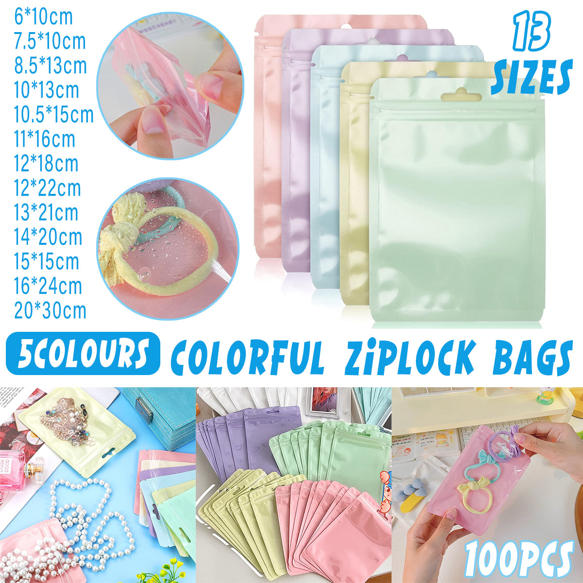 100pcs Macaron Colour Zip Lock Bags Transparent Storage Pouches