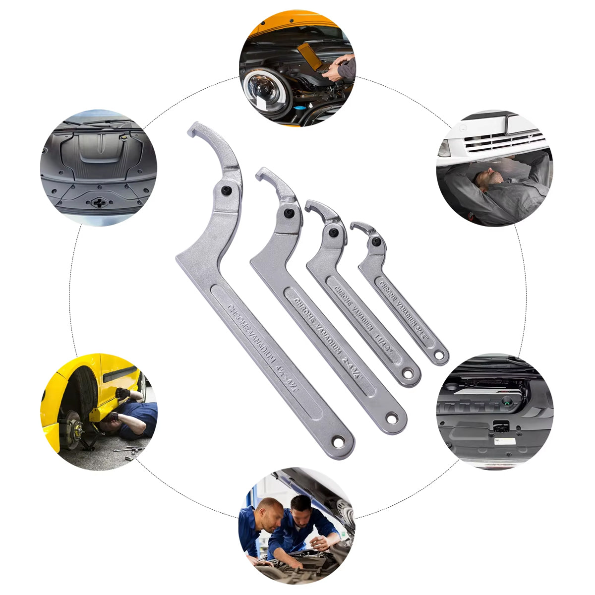 Adjustable 9-Piece C-Shaped Pin Spanner Wrench Set for Bearing Nuts