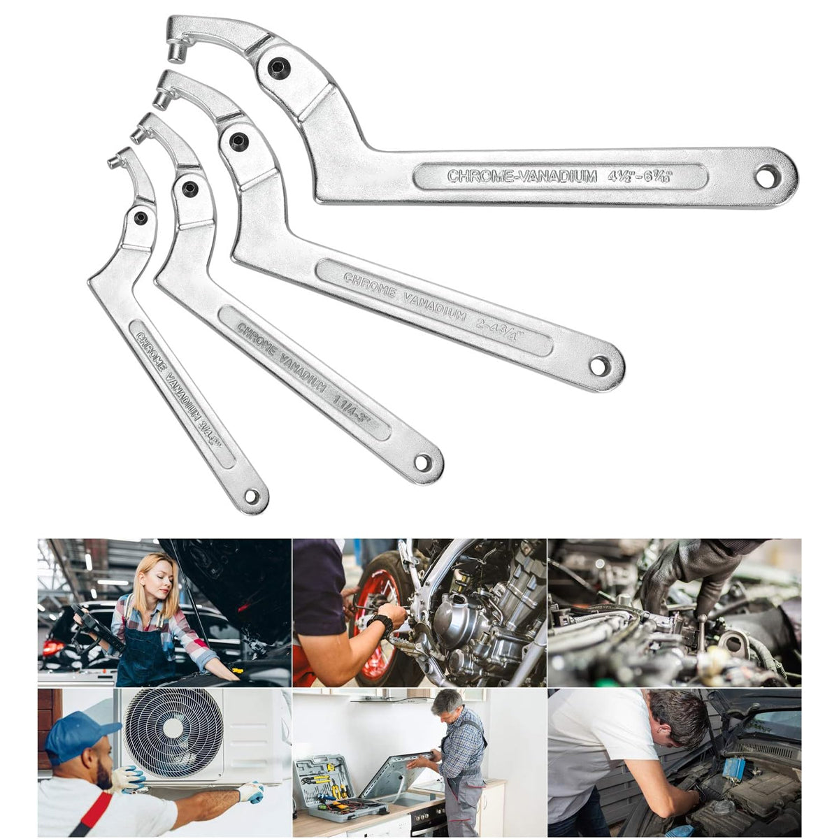 Adjustable 9-Piece C-Shaped Pin Spanner Wrench Set for Bearing Nuts