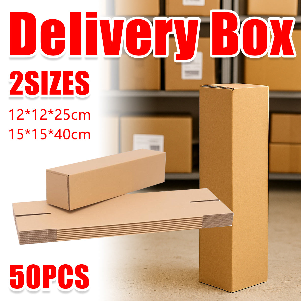 50 PCS Long Strip Carton Boxes Flat Square Shipping Storage